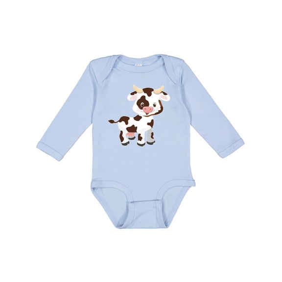 Inktastic Cute White Holstein Cow with Brown Spots Boys or Girls Long Sleeve Baby Bodysuit
