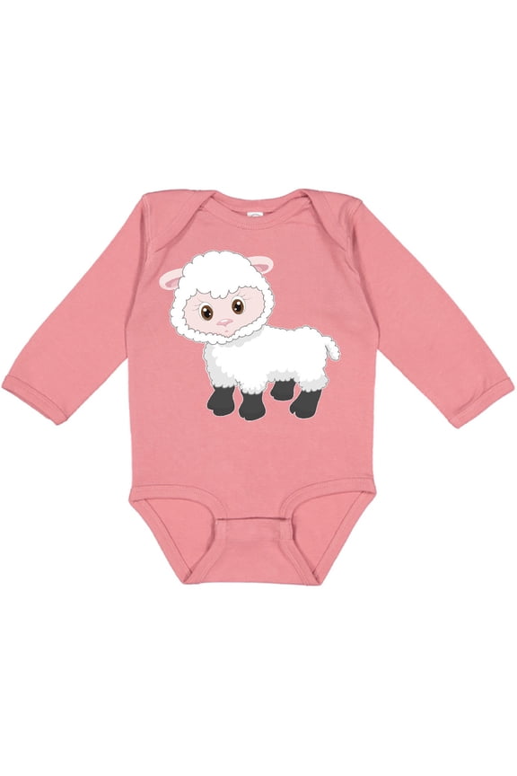 Cute White Lamb Boys or Girls Long Sleeve Baby Bodysuit