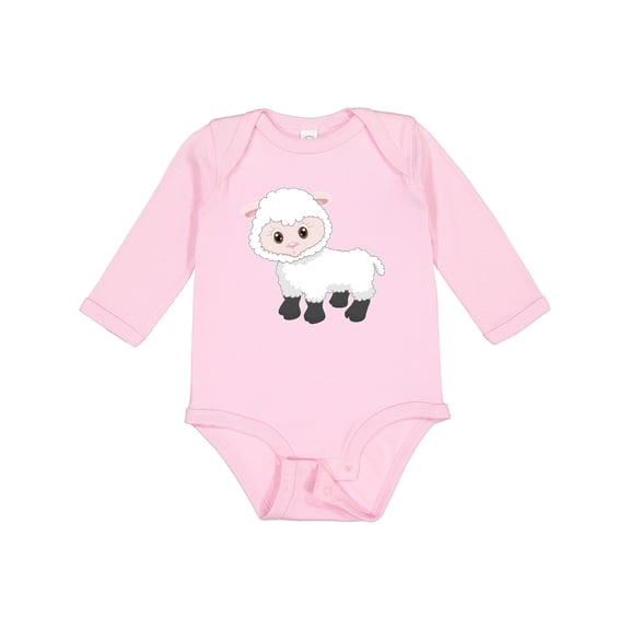 Inktastic Cute White Lamb Boys or Girls Long Sleeve Baby Bodysuit