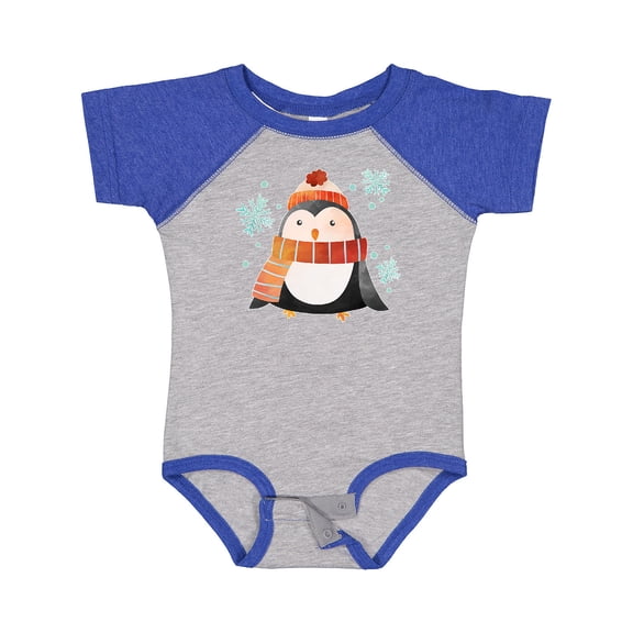 Inktastic Cute Winter Penguin in Hat and Scarf with Snowflakes Boys or Girls Baby Bodysuit