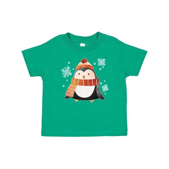 Inktastic Cute Winter Penguin in Hat and Scarf with Snowflakes Boys or Girls Baby T-Shirt