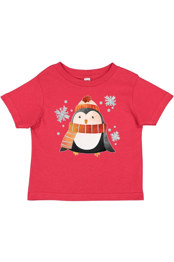 Cute Winter Penguin in Hat and Scarf with Snowflakes Boys or Girls Baby T-Shirt