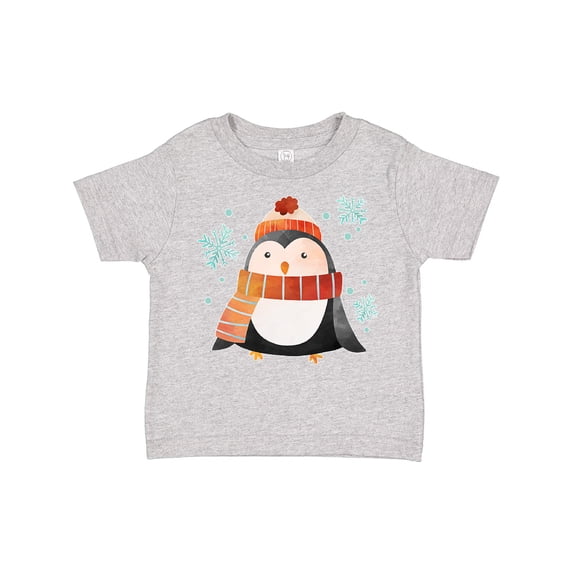 Inktastic Cute Winter Penguin in Hat and Scarf with Snowflakes Boys or Girls Toddler T-Shirt