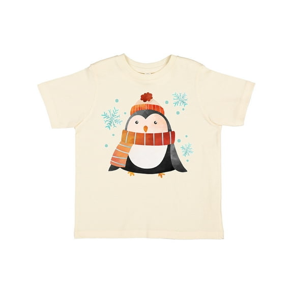Inktastic Cute Winter Penguin in Hat and Scarf with Snowflakes Boys or Girls Toddler T-Shirt