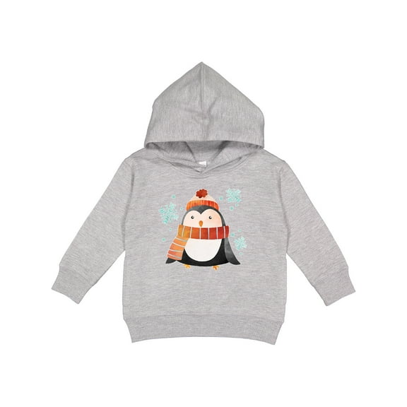 Inktastic Cute Winter Penguin in Hat and Scarf with Snowflakes Toddler Hoodie