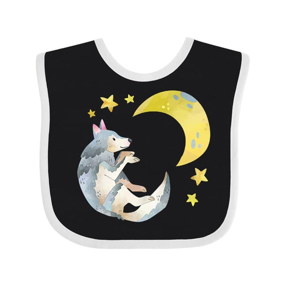 Inktastic Cute Wolf, Moon, and Stars Boys or Girls Baby Bib