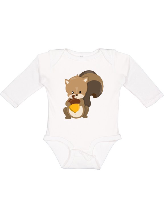 Cute Woodland Animal Squirrel Boys or Girls Long Sleeve Baby Bodysuit