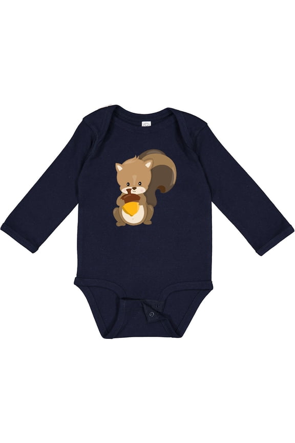 Cute Woodland Animal Squirrel Boys or Girls Long Sleeve Baby Bodysuit