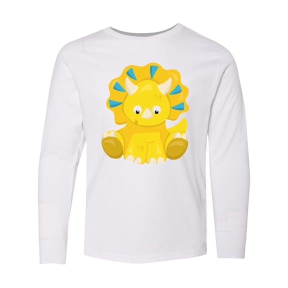 Inktastic Cute Yellow Dinosaur, Baby Dino, Triceratops Long Sleeve Youth T-Shirt