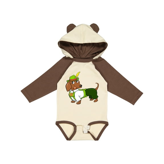 Inktastic Cute brown dachshund in traditional German costume Boys or Girls Long Sleeve Baby Bodysuit