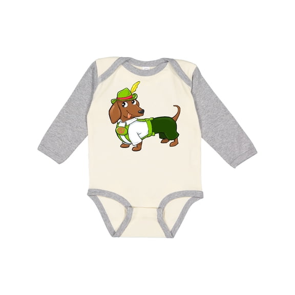 Inktastic Cute brown dachshund in traditional German costume Boys or Girls Long Sleeve Baby Bodysuit