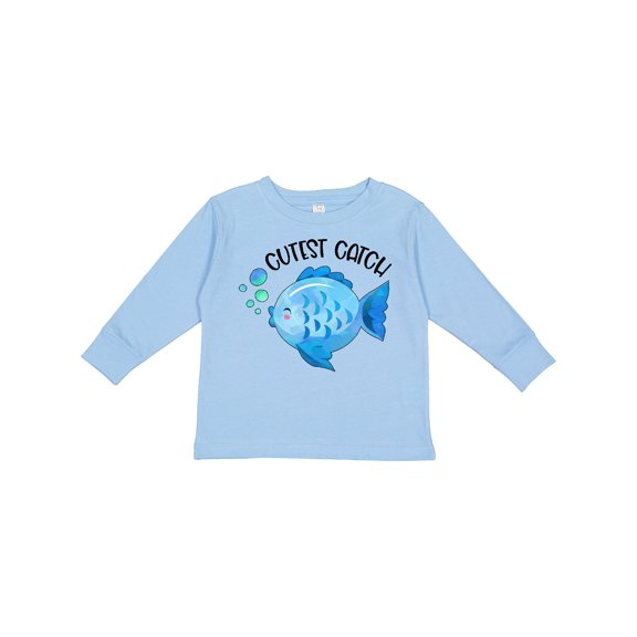 Inktastic Cutest Catch Cute Blue Fish Boys or Girls Long Sleeve Toddler T-Shirt