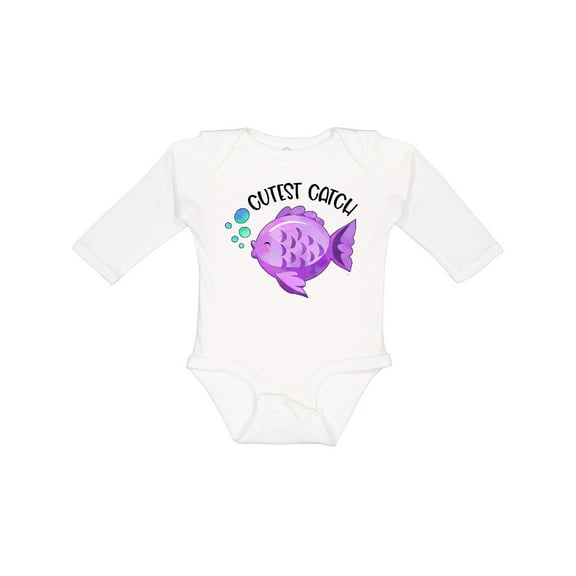 Inktastic Cutest Catch Cute Purple Fish Boys or Girls Long Sleeve Baby Bodysuit