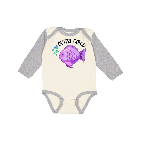 Inktastic Cutest Catch Cute Purple Fish Boys or Girls Long Sleeve Baby Bodysuit