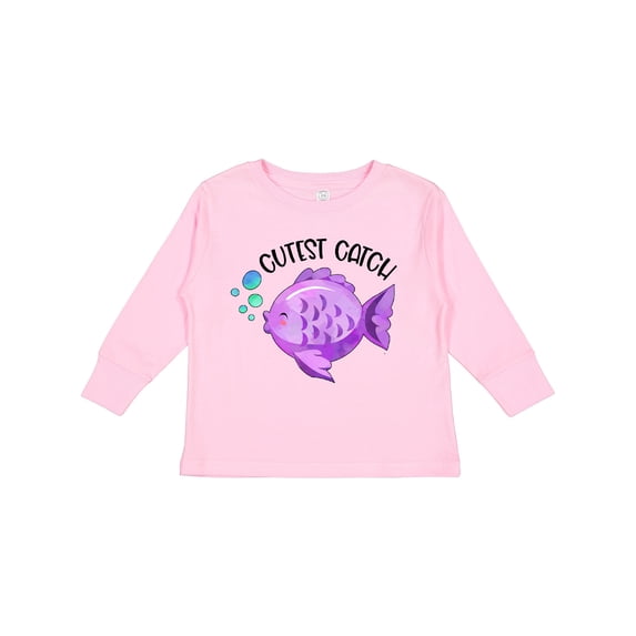 Inktastic Cutest Catch Cute Purple Fish Boys or Girls Long Sleeve Toddler T-Shirt