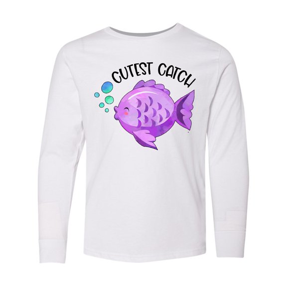 Inktastic Cutest Catch Cute Purple Fish Long Sleeve Youth T-Shirt