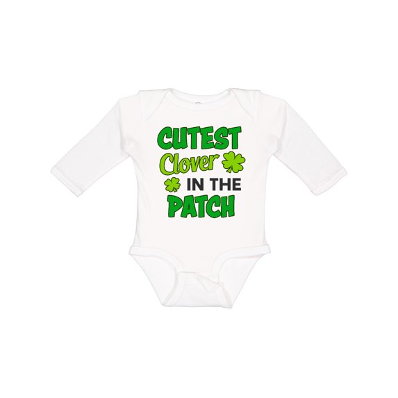 Inktastic Cutest Clover in the Patch with Four Leaf Clovers Boys or Girls Long Sleeve Baby Bodysuit