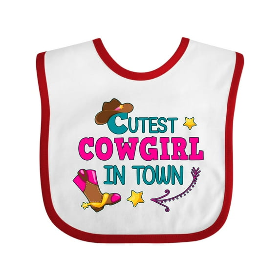 Inktastic Cutest Cowgirl in Town with Cowgirl Hat and Boots Girls Baby Bib