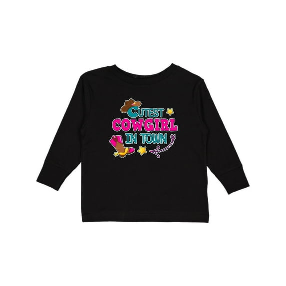 Inktastic Cutest Cowgirl in Town with Cowgirl Hat and Boots Girls Long Sleeve Toddler T-Shirt