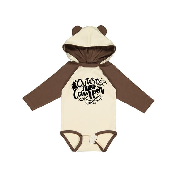 Inktastic Cutest Little Camper Tent and Tree Camping Design Boys or Girls Long Sleeve Baby Bodysuit