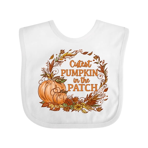 Inktastic Cutest Pumpkin in the Patch with Autumn Leaves Boys or Girls Baby Bib