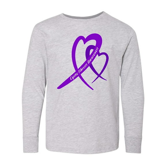 Inktastic Cystic Fibrosis Awareness Purple Heart Ribbons Long Sleeve Youth T-Shirt