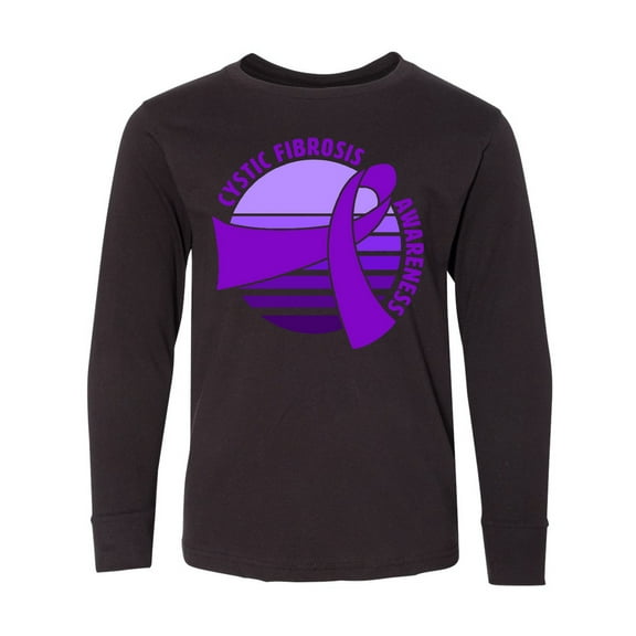 Inktastic Cystic Fibrosis Awareness Retro Sunset Purple Ribbon Long Sleeve Youth T-Shirt