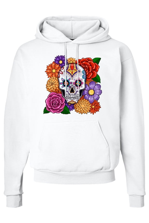DÃa De Los Muertos Calavera Skull and Flowers Adult Hoodie Sweatshirt