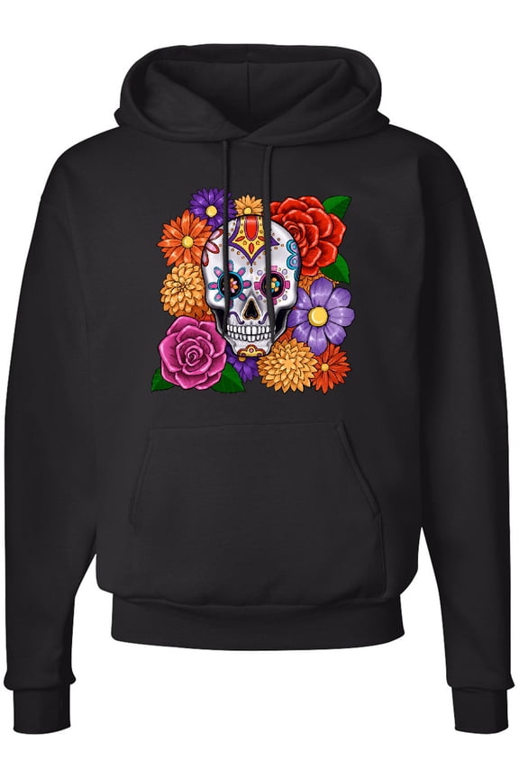DÃ­a De Los Muertos Calavera Skull and Flowers Adult Hoodie Sweatshirt