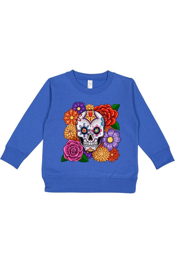DÃ­a De Los Muertos Calavera Skull and Flowers Toddler Sweatshirt