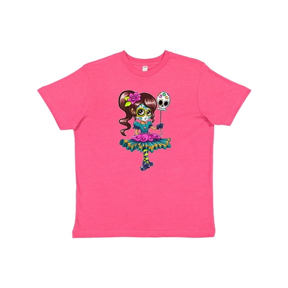 Inktastic Día De Los Muertos Girl with Decorative Skull Balloon Youth T-Shirt