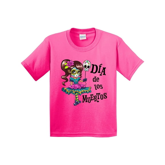 Inktastic DÃ­a De Los Muertos Girl with Skull Balloon Youth T-Shirt