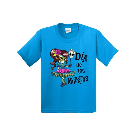 Inktastic DÃ­a De Los Muertos Girl with Skull Balloon Youth T-Shirt