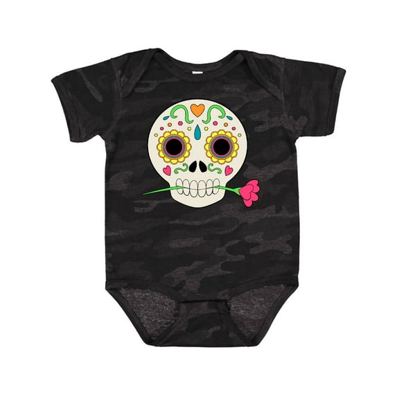 Inktastic DÃa De Los Muertos Skull with Flower Boys or Girls Baby Bodysuit