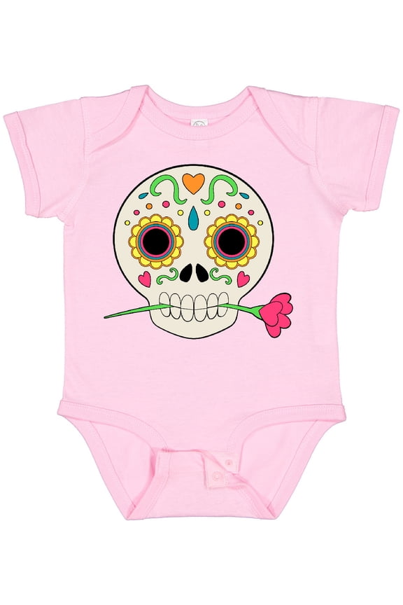 DÃ­a De Los Muertos Skull with Flower Boys or Girls Baby Bodysuit