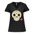 thumbnail image 1 of Inktastic DÃ­a De Los Muertos Skull with Flower Women's Plus Size V-Neck T-Shirt, 1 of 5