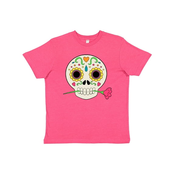 Inktastic DÃa De Los Muertos Skull with Flower Youth T-Shirt