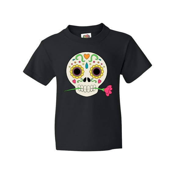 Inktastic DÃa De Los Muertos Skull with Flower Youth T-Shirt