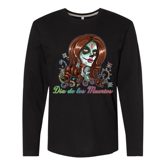 Inktastic Día De Los Muertos Woman in Sugar Skull Makeup Long Sleeve T-Shirt