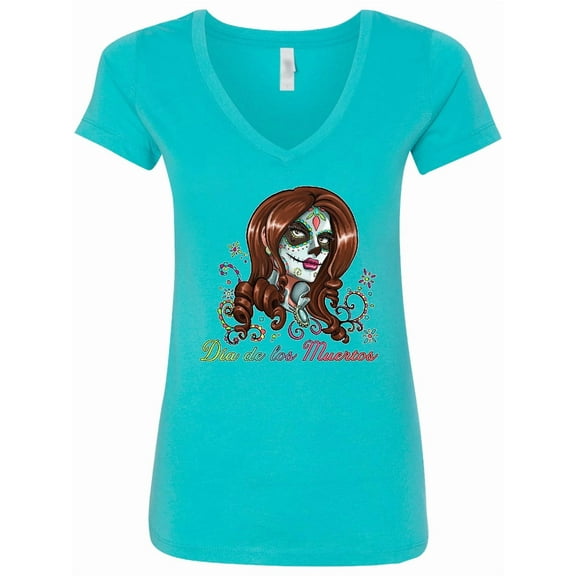 Inktastic DÃ­a De Los Muertos in Sugar Skull Makeup Women's V-Neck T-Shirt