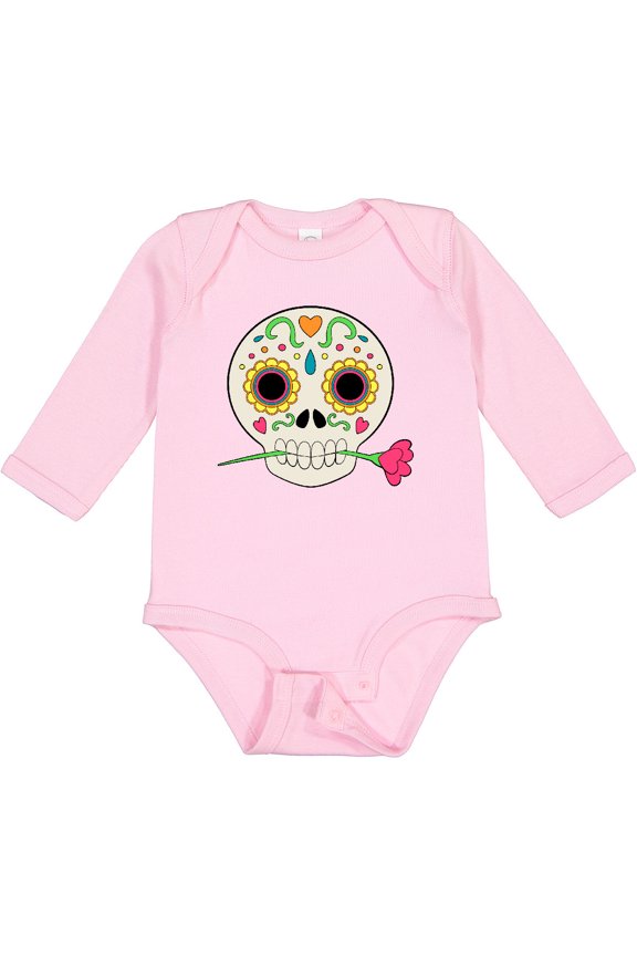 DÃa de los Muertos Skull with Flower Boys or Girls Long Sleeve Baby Bodysuit