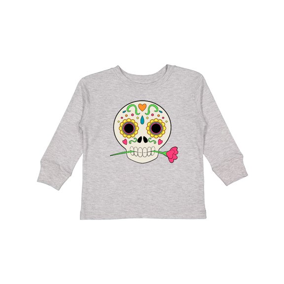 Inktastic DÃa de los Muertos Skull with Flower Boys or Girls Long Sleeve Toddler T-Shirt