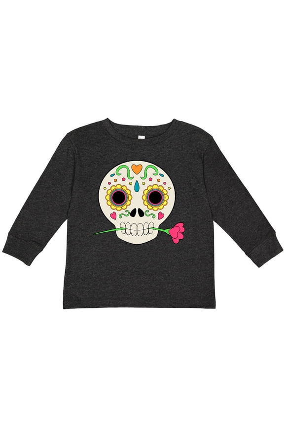 DÃa de los Muertos Skull with Flower Boys or Girls Long Sleeve Toddler T-Shirt