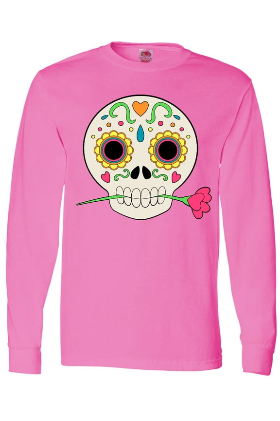 DÃa De Los Muertos Skull with Flower Long Sleeve T-Shirt