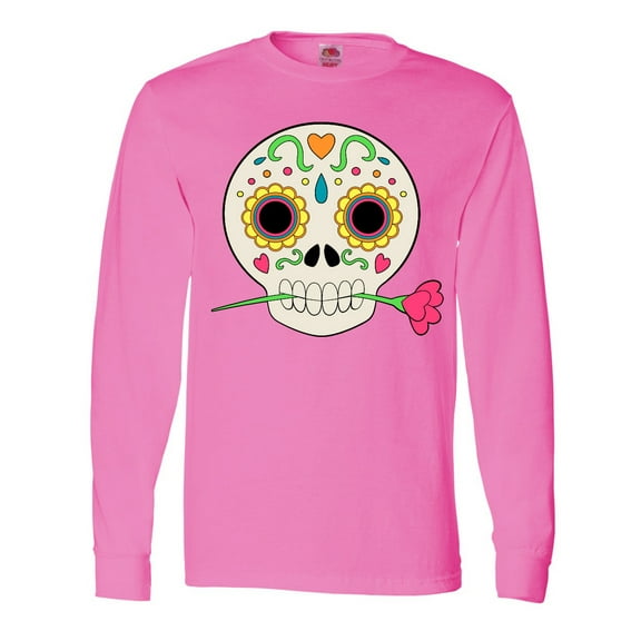 Inktastic DÃÂa De Los Muertos Skull with Flower Long Sleeve T-Shirt
