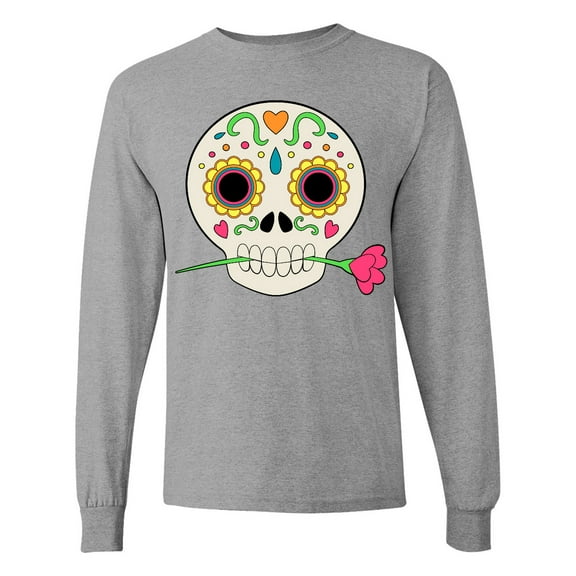 Inktastic DÃ­a De Los Muertos Skull with Flower Long Sleeve T-Shirt