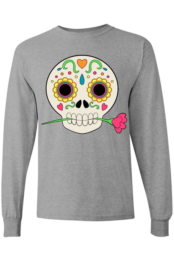DÃ­a De Los Muertos Skull with Flower Long Sleeve T-Shirt