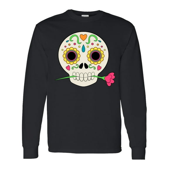 Inktastic DÃ­a De Los Muertos Skull with Flower Long Sleeve T-Shirt