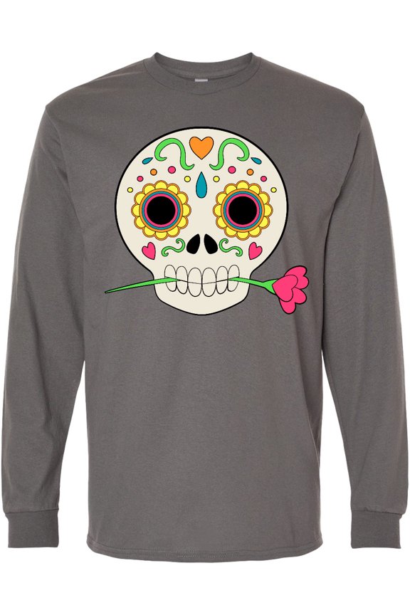 DÃa De Los Muertos Skull with Flower Long Sleeve T-Shirt