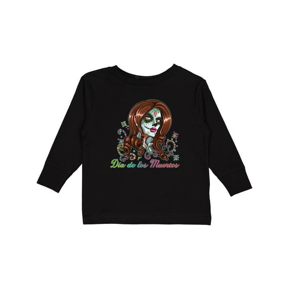 Inktastic Día de los Muertos Woman in Sugar Skull Makeup Boys or Girls Long Sleeve Toddler T-Shirt